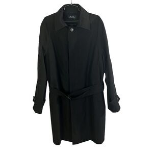 RALPH LAUREN BLACK TRENCH COAT SINGLE BREAST HIDDEN BUTTON BELTED COAT MEN  40R